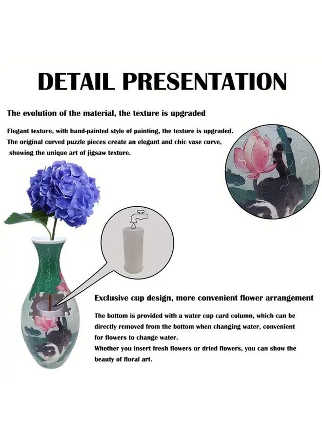 3D لغز إناء لوتس نموذج قط SH1689 ديكور زهري بلاستيك هدية عيد ميلاد - Image 5